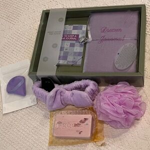 Dream Journal Gift Set with soap, headband, pouf, makeup sponge NWT